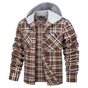 TACVASEN Brown Men's Buffalo Plaid Hooded Casual Shirt Jacket