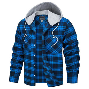 TACVASEN Blue Men's Buffalo Plaid Hooded Casual Shirt Jacket