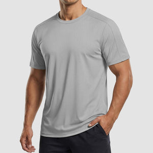 TACVASEN Light Grey Athletic Performance Tee with Tailored Fit Sleeves