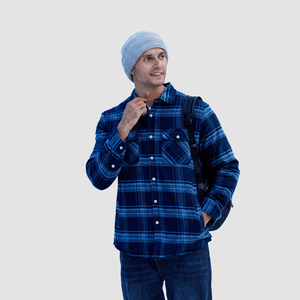 TACVASEN Grey Blue Flannel Shirt Jacket Fleece - Lined Multi Pockets