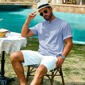 TACVASEN Light blue Henley Casual Lightweight Beach Shirts