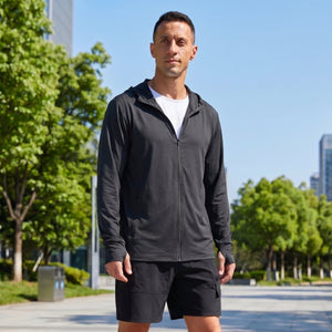 TACVASEN Black Hoodie Lightweight Breathable Quick Dry UV Protection Outdoor Coat