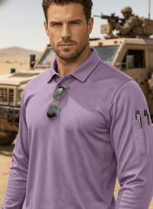 TACVASEN Light Purple Long Sleeve Quick Dry Tactical Performance Polo Shirt