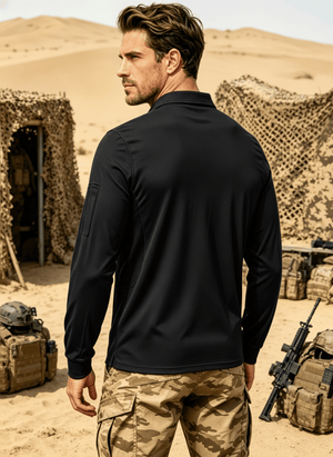 TACVASEN Dark Grey Long Sleeve Quick Dry Tactical Performance Polo Shirt