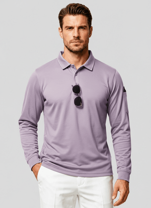TACVASEN Light Purple Long Sleeve Quick Dry Tactical Performance Polo Shirt