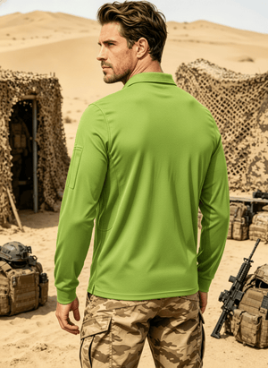 TACVASEN Yellow Green Long Sleeve Quick Dry Tactical Performance Polo Shirt