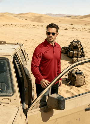 TACVASEN Tomato Long Sleeve Quick Dry Tactical Performance Polo Shirt