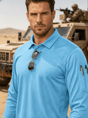 TACVASEN Sky Blue Long Sleeve Quick Dry Tactical Performance Polo Shirt