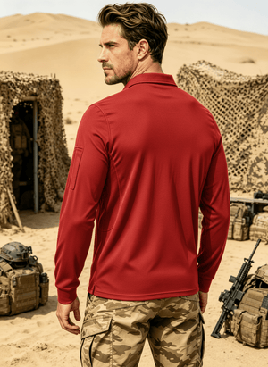 TACVASEN Tomato Long Sleeve Quick Dry Tactical Performance Polo Shirt