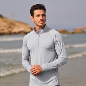 TACVASEN Light Grey Long Sleeve Sun Shirt UPF 50+ Zip Fishing Running Rashguard