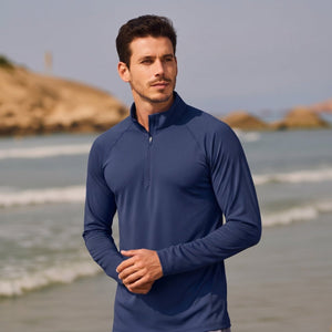 TACVASEN Navy Long Sleeve Sun Shirt UPF 50+ Zip Fishing Running Rashguard