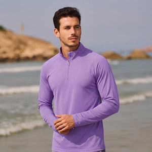 TACVASEN Light Purple Long Sleeve Sun Shirt UPF 50+ Zip Fishing Running Rashguard