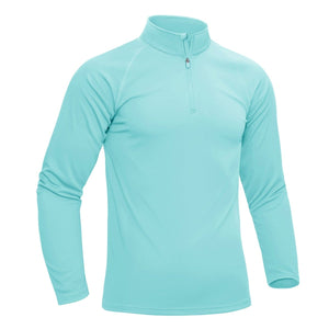 TACVASEN Lake Blue Long Sleeve Sun Shirt UPF 50+ Zip Fishing Running Rashguard
