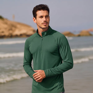 TACVASEN Dark Green Long Sleeve Sun Shirt UPF 50+ Zip Fishing Running Rashguard