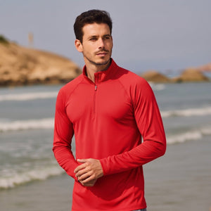 TACVASEN Tomato Red Long Sleeve Sun Shirt UPF 50+ Zip Fishing Running Rashguard