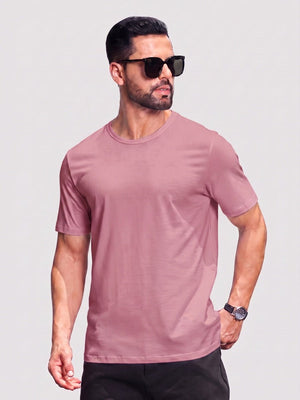TACVASEN Grey Pink Men Plain Cotton Moisture Wicking Casual T-Shirts