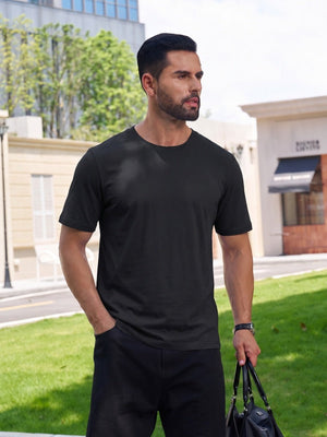 TACVASEN Black Men Plain Cotton Moisture Wicking Casual T-Shirts
