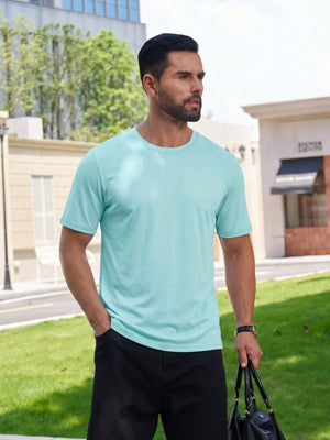 TACVASEN Light Lake Blue Men Plain Cotton Moisture Wicking Casual T-Shirts
