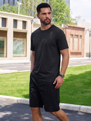 TACVASEN Black Men Plain Cotton Moisture Wicking Casual T-Shirts