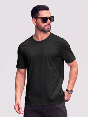 TACVASEN Black Men Plain Cotton Moisture Wicking Casual T-Shirts