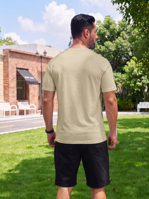 TACVASEN Khaki Men Plain Cotton Moisture Wicking Casual T-Shirts