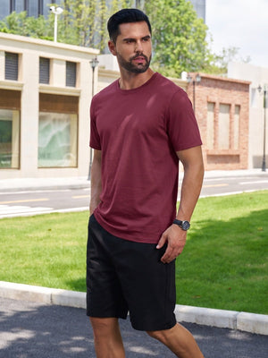 TACVASEN Wine Red Men Plain Cotton Moisture Wicking Casual T-Shirts