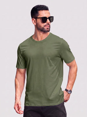 TACVASEN Army Green Men Plain Cotton Moisture Wicking Casual T-Shirts
