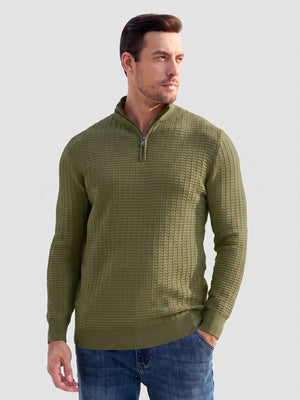 TACVASEN Army Green Men's 1/4 Zipper Pullover Knitted Textured Sweater