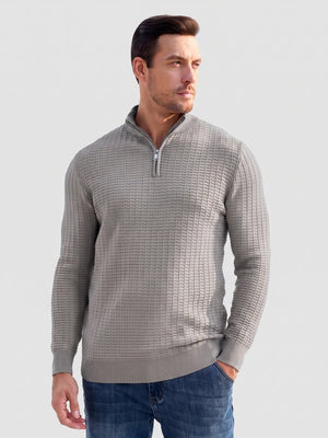 TACVASEN Dark Grey Men's 1/4 Zipper Pullover Knitted Textured Sweater