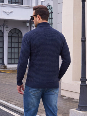 TACVASEN Navy Men's 1/4 Zipper Pullover Knitted Textured Sweater
