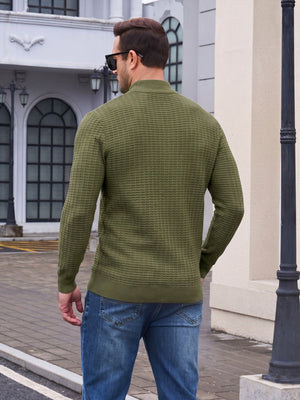 TACVASEN Army Green Men's 1/4 Zipper Pullover Knitted Textured Sweater