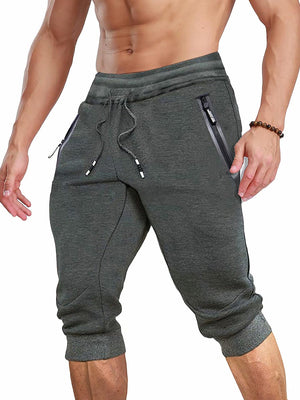 TACVASEN Dark Grey Men's 3/4 Joggers Elastic Cotton Capri Pants