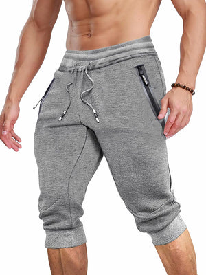 TACVASEN Light Grey Men's 3/4 Joggers Elastic Cotton Capri Pants