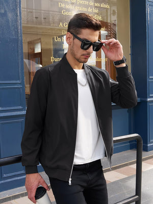 TACVASEN Black Men's Bomber Jacket Lightweight Windbreaker Plaid Lined