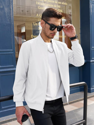 TACVASEN White Men's Bomber Jacket Lightweight Windbreaker Plaid Lined