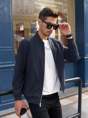 TACVASEN Navy Men's Bomber Jacket Lightweight Windbreaker Plaid Lined