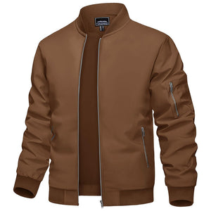 TACVASEN Brown Vintage Bomber Flight Jacket Zip - Pocket