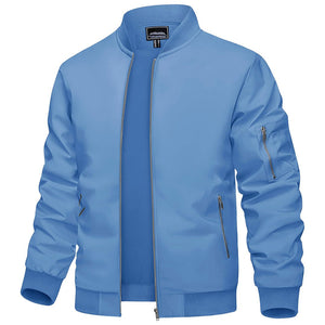 TACVASEN Light Blue Vintage Bomber Flight Jacket Zip - Pocket