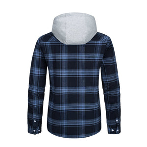 TACVASEN Blue White Men's Buffalo Plaid Hooded Casual Shirt Jacket