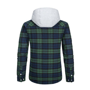 TACVASEN Blue White Men's Buffalo Plaid Hooded Casual Shirt Jacket