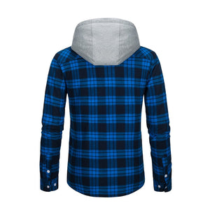 TACVASEN Blue White Men's Buffalo Plaid Hooded Casual Shirt Jacket