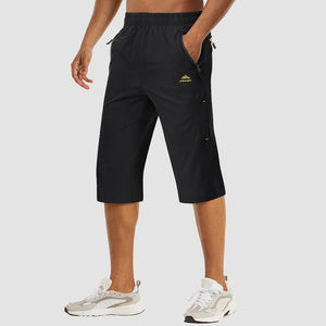 TACVASEN Black Men's Capri Shorts Quick Dry Below Knee for Hiking