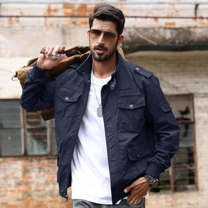 TACVASEN Navy Men's Cargo Jackets Military Jackets with Multi Pockets