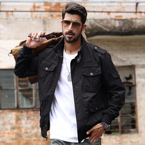 TACVASEN Black Men's Cargo Jackets Military Jackets with Multi Pockets