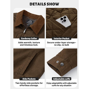 Men's Casual Corduroy Collar 5 Pockets Cotton Cargo Jackets - LT24M1262