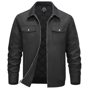 TACVASEN Dark Grey Men's Casual Corduroy Collar 5 Pockets Cotton Cargo Jackets
