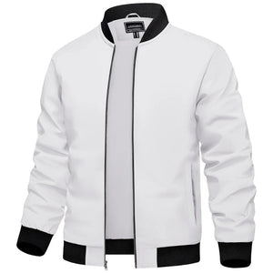 TACVASEN White Men's Casual Lightweight Bomber Jacket - Slim Fit Coat