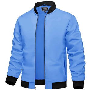 TACVASEN Light Blue Men's Casual Lightweight Bomber Jacket - Slim Fit Coat