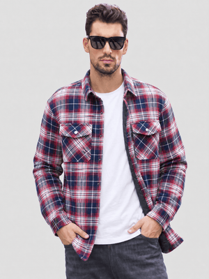 TACVASEN Red White Men's Casual Plaid Long Sleeve Button Up Flannel Shirt Jacket