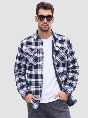 TACVASEN Black White Men's Casual Plaid Long Sleeve Button Up Flannel Shirt Jacket